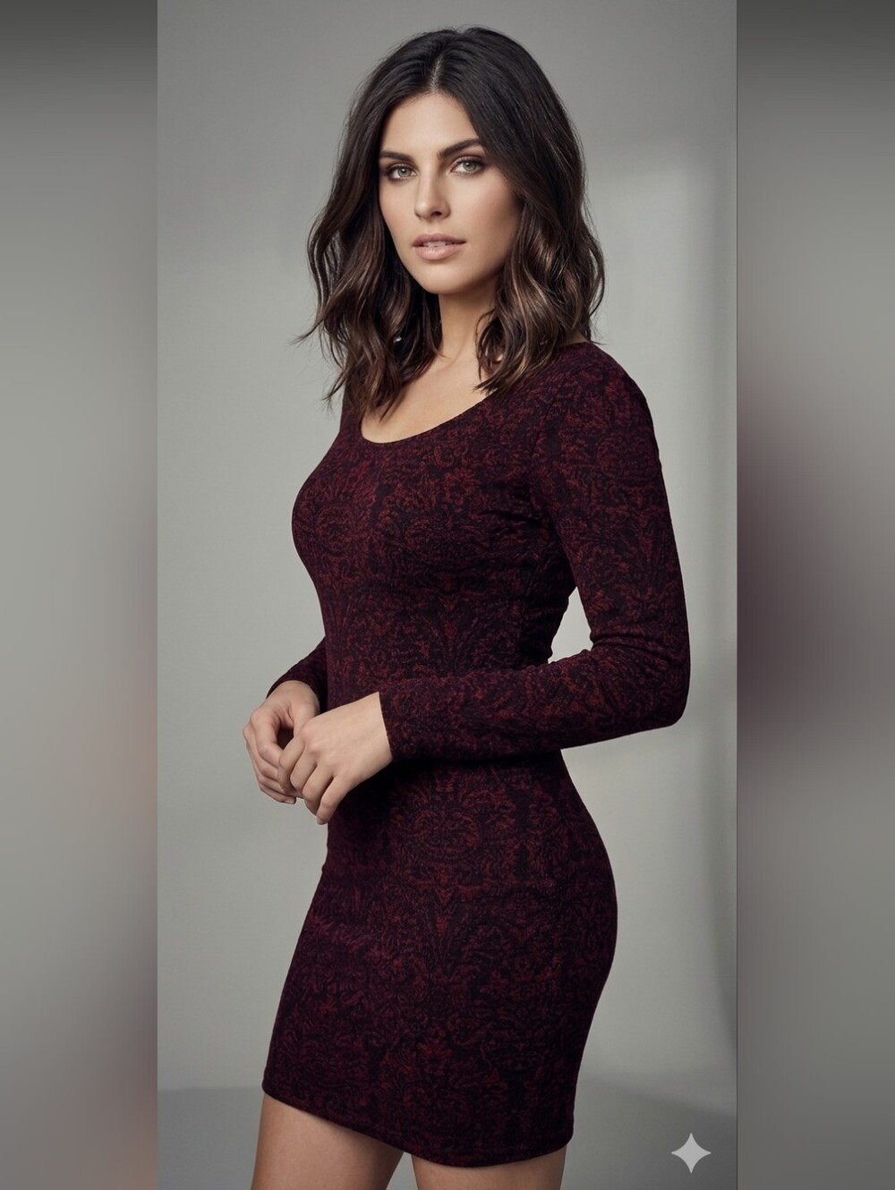 Forever 21 Burgandy Textured Long Sleeve Dress Size L